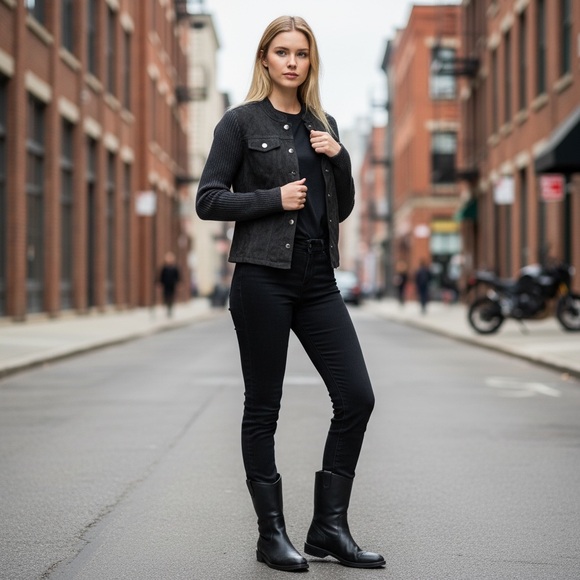 Ruff Hewn Jackets & Blazers - Ruff Hewn Faux Suede Sweater Jacket Button Black Women M Bikercore Great Shape